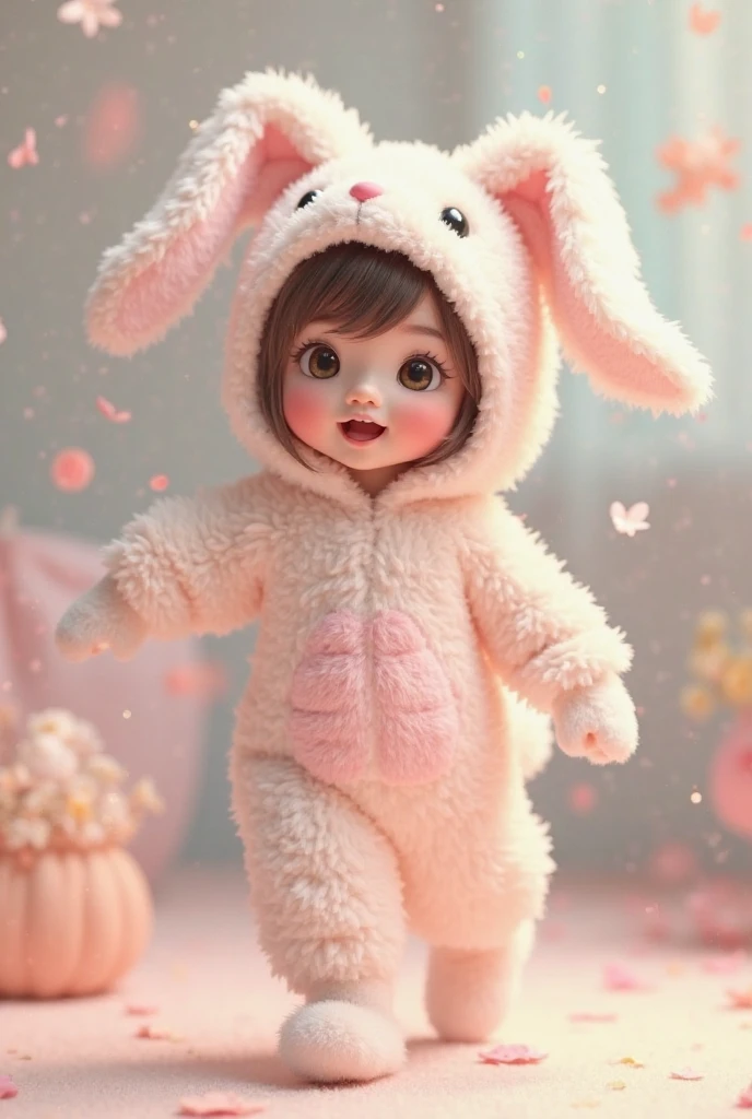 A girl with bunny costume with red ears