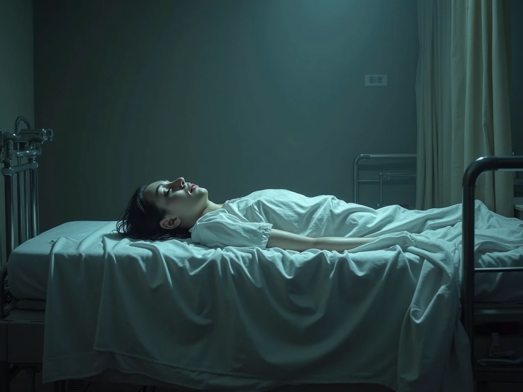 A dead person in the morgue at the coroner closing half of the bag