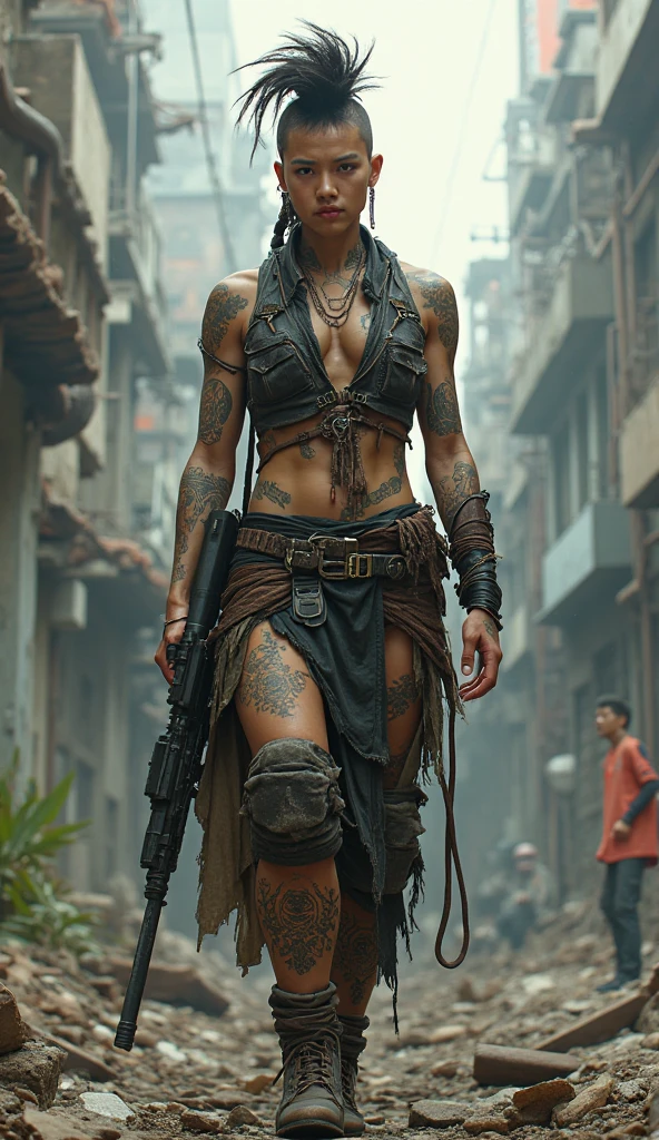 1 sexy girl, walking, brown skin, perfect breast, detailed face, tattoos, shadow effect, spotlight, city alley in the background, background blur, hyperrealistic, photografic, 8k, epic ambient light, octane render, trending on artstation, sharp focus, studio photo, intricate details, highly detailed, 32K resolution, perfect composition, perfect face, ultra detailed