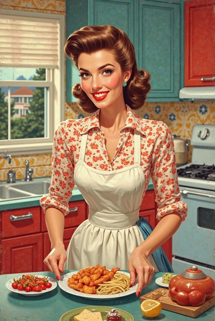 <lora:Richard Hescox Style:1> Richard Hescox Style , paperback artwork , A highly detailed mother in her kitchen preparing meal, window sunny day, happy, smiling,