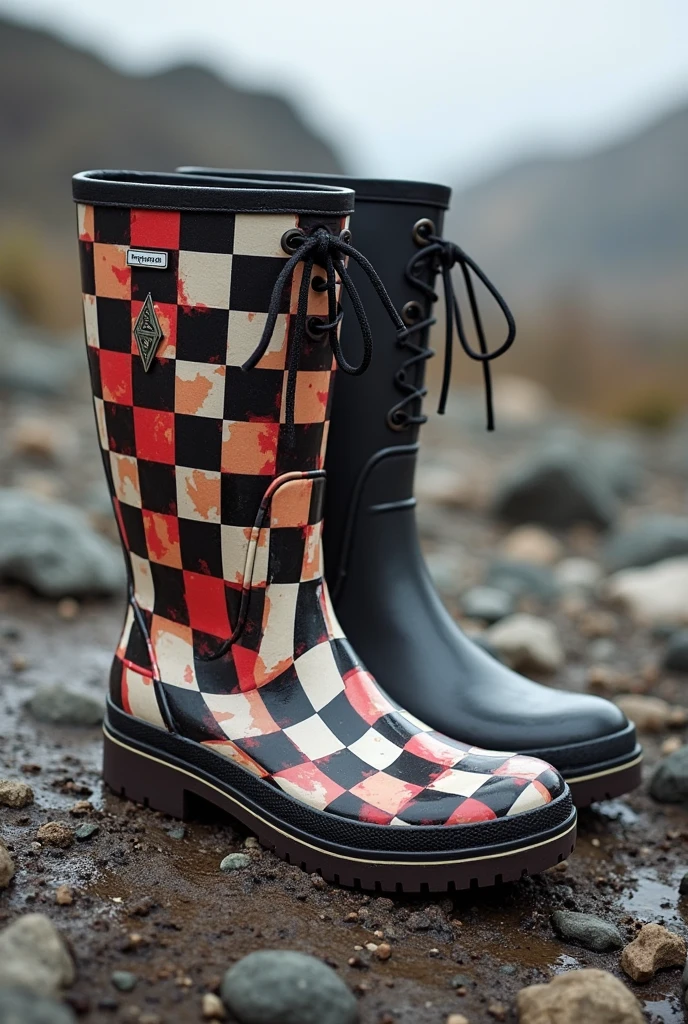 Water boot with glasses checkered strong design 