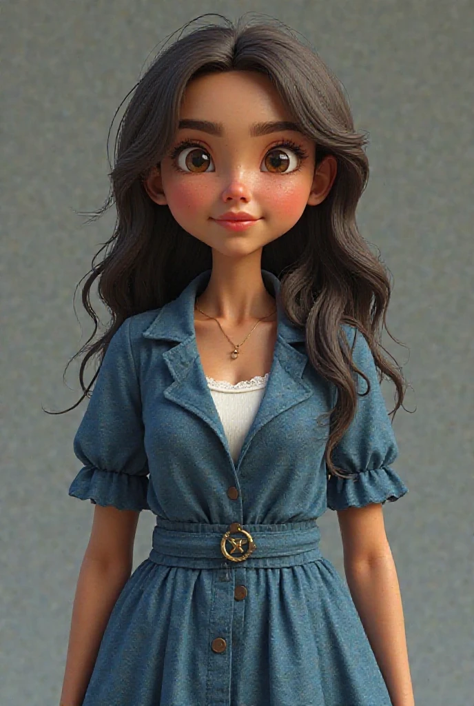 A 15 year old girl Beautiful and with curly hair With a blue blouse and a blue cut Her name is Yoja