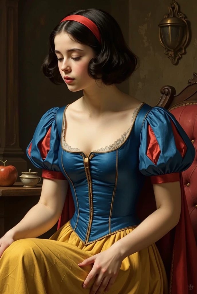 photorealist painting, {man|woman} wearing a17th C. (Snow White ) costume, sitting in Rococo chair, one leg over arm, <lora:epi_noiseoffset2:1>, subtle side-lighting, subsurface scatter, perfect anatomy, RAW, bright yet soft lighting, 35mm, F/2.8, in the style of (Honoré Fragonard), pop-art photography, perfect detailed realistic eyes , <lora:DetailedEyes_V3:0.4>, <lora:xl_more_art-full_v1:0.3>
