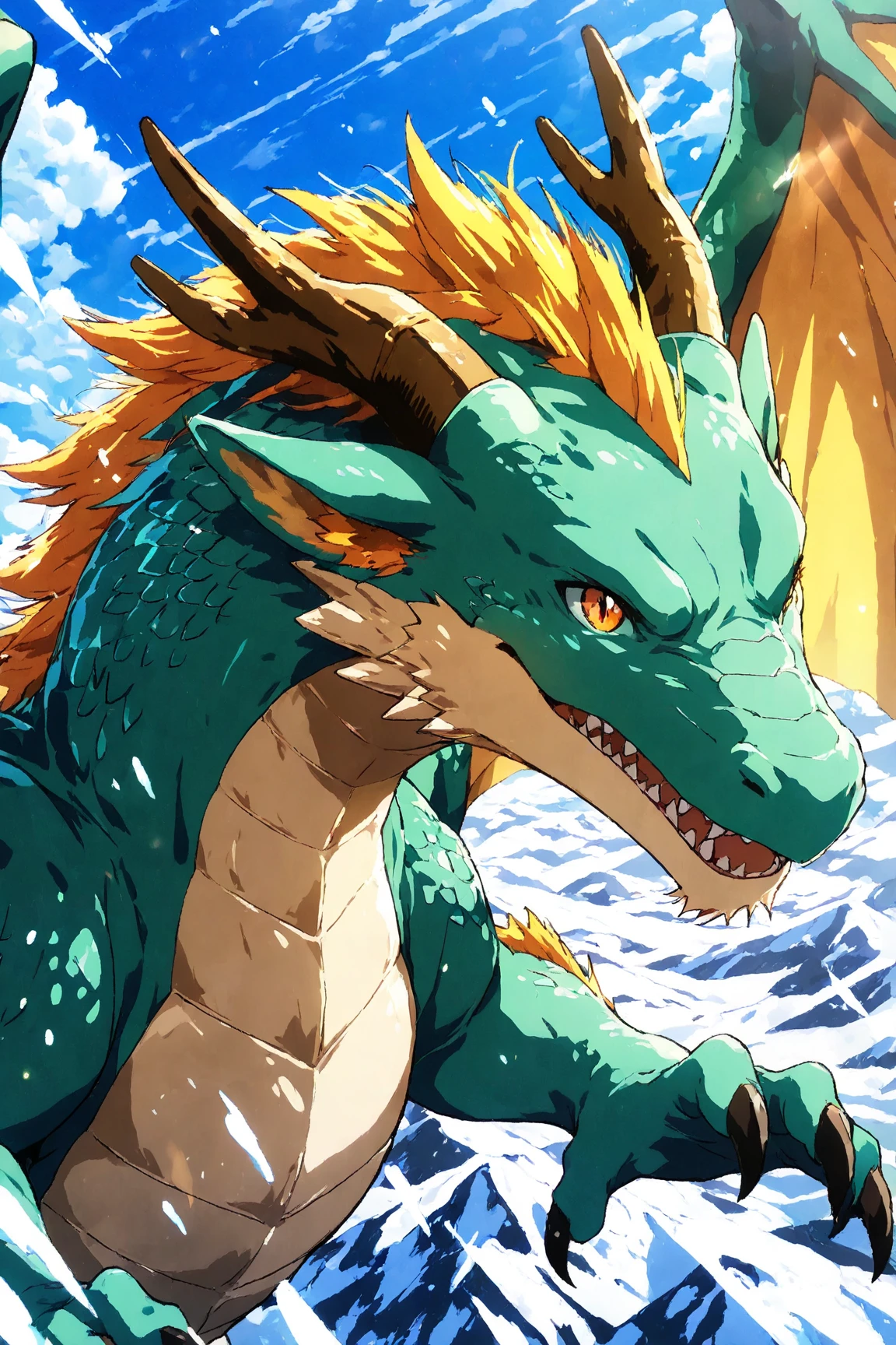 Chinese Green Dragon,White Cloud,Blue sky,Masterpiece,Shock,8K。