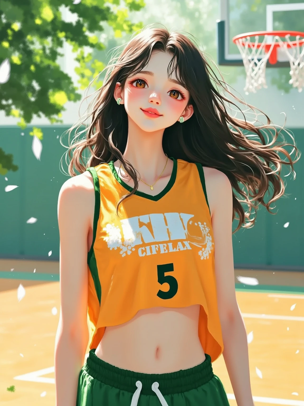 Asian woman in her 50s taking a photo wearing a sports bra top, sporty physique, Wearing a basketball jersey, Photo of slim girl model, Sports bra and shirt, Japanese Model, sporty, 2 4-year-old female model, Gorgeous Chinese Model, Models with an attractive body, Sports bra and shorts, Wearing the NBA jersey, Shot with the Nikon Z9, attractive sporty physique
