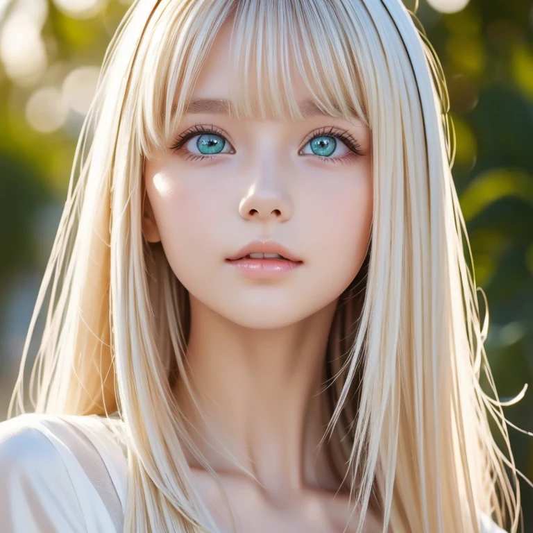 Woman with super long golden shiny platinum blonde hair and pale blue eyes is taking pictures, Super long hair between the eyes、Bangs tickling the tip of the nose、gorgeous young model, Portrait Sophie Mudd, beautiful female model, Pure white beautiful skin、glowy skin、cute young woman, Very beautiful young woman, portrait of a beautiful model, Beautiful young girl, Beautiful young woman, a photography of a beautiful woman, face perfect, 12 year old female model, Beautiful young face, Beautiful blonde girl、 petite, little, flat_chest, skinny,