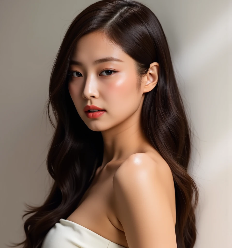 top-quality, master-piece,high-res, (reality: 1.4), Original photo, Skindentation, simple background, Black eyes, detaild,gorgeous hair,cosmetics style ,1 female, 22 years old,so pretty, house、Room、/Amazing Beautiful Women..Open shoulders、kawaii,sexy outfit 、refreshing..、Orthodox Christianity,Supermodel style,Light brown hair
