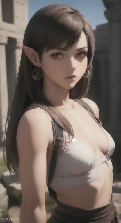 ((masterpiece),(Maisie Williams),(Long Dark Brown Hair),(Detailed Gray Blue Eyes),(Detailed Nose),(Detailed Lips),(Detailed Small Round Ass),(Detailed Thighs),(slim Figure),(Natural Beauty),(Black Neck Collar), (naked),(Flat breasts),(Flat Chest), Short height, different people gathered crowded area(ancient greek clothes), ancient greek slave market, standing against the stone wall, bare foot, looking at your way, realistic art style , vibrant color tones, full body view visible, young face , a girl, smirking 