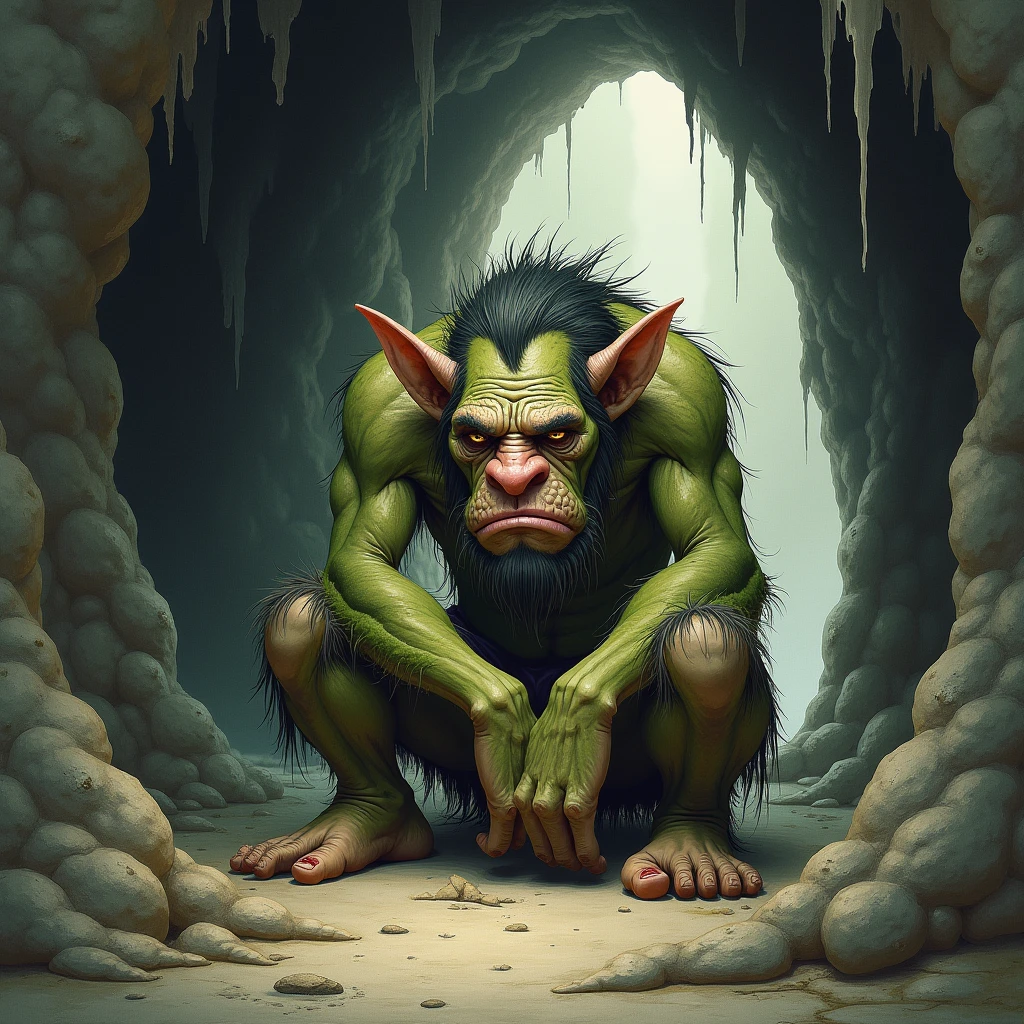 Stone-troll creature, mythpunk style <lora:Perfect Hands:1>, watercolor sketch in artistic style, large strokes, finalized with ink, fine lines
