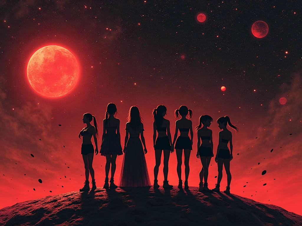 One girl with the fire blue moon and the background man