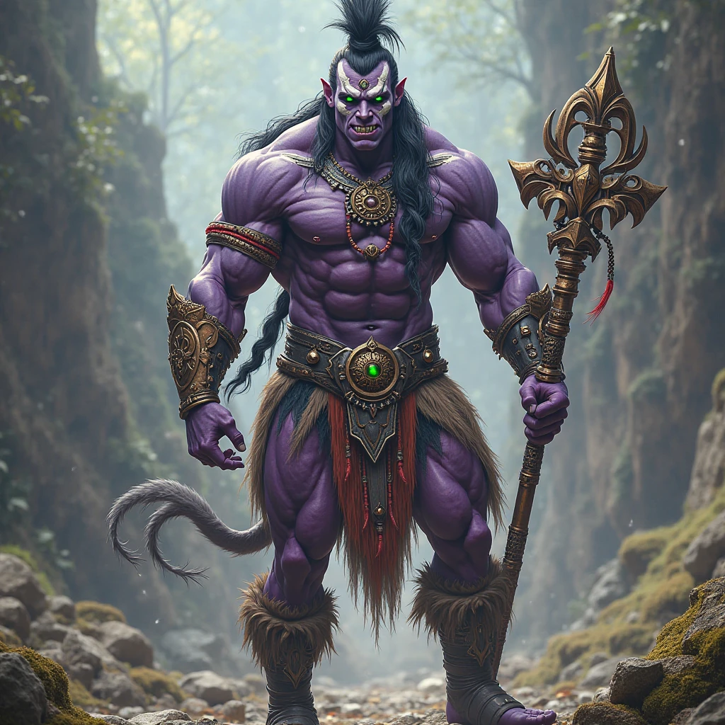 PueDes Diseñar un personaje para D&D, que sea De raza triflin, hombre De clase barbara, De una altura De 1.84 cm, De ojos color negros, long dark blue hair, amante De la cultura, sostenienDo Dos hachas De mano, De piel color moraDo, que tenga una eDaD De 25 años, carganDo un espaDon en la espalDa, De apariencia DelgaDa, young appearance