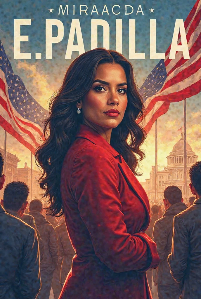 High quality, 1990s sci-fi movie poster, titled “Madam President” in bold large Yellow text, the tagline in smaller text “Saving the Union, One State at a Time.” (Traylor Howard), chin up, looking down, thick body, broad shoulders, wide hips, long straight hair, formal suit, (plunging neckline), hands opening her shirt, behind her are five varying size portraits of other diverse ethnicity actors staggered, background is White House burning, tattered American flag waving