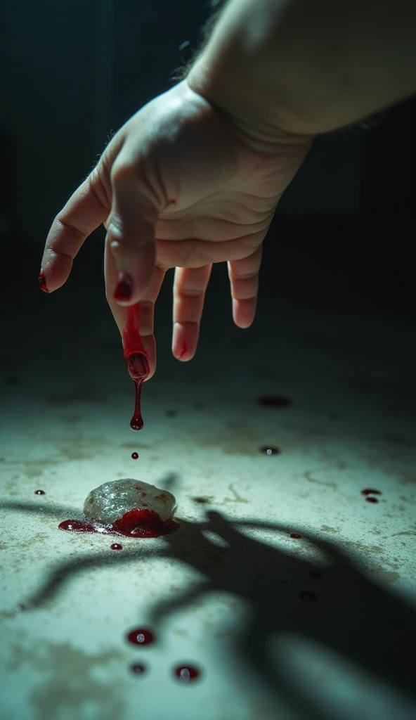 Red nail polish mixed with blood lying on the floor