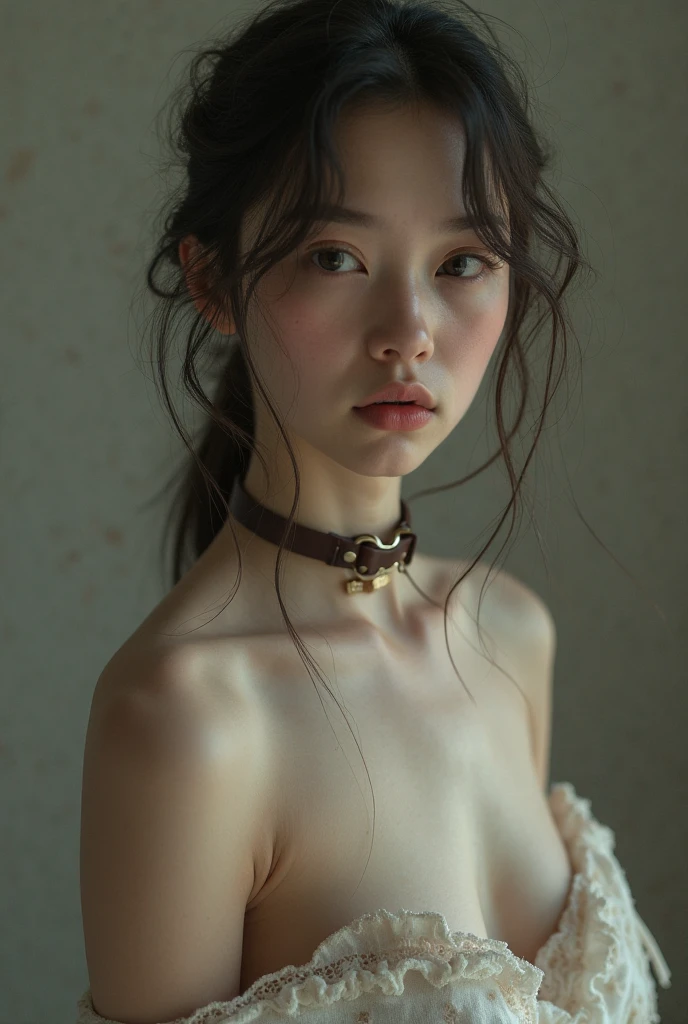 ((highest quality, masterpiece :1.3)), Photorealistic、Ultra-high resolution、Natural skin texture、Hyperrealism、Ultra close-up、 beautiful Japanese girl、One girl、Light pink crop top and panties、Rope bondage around the chest、Angry expression、Glare