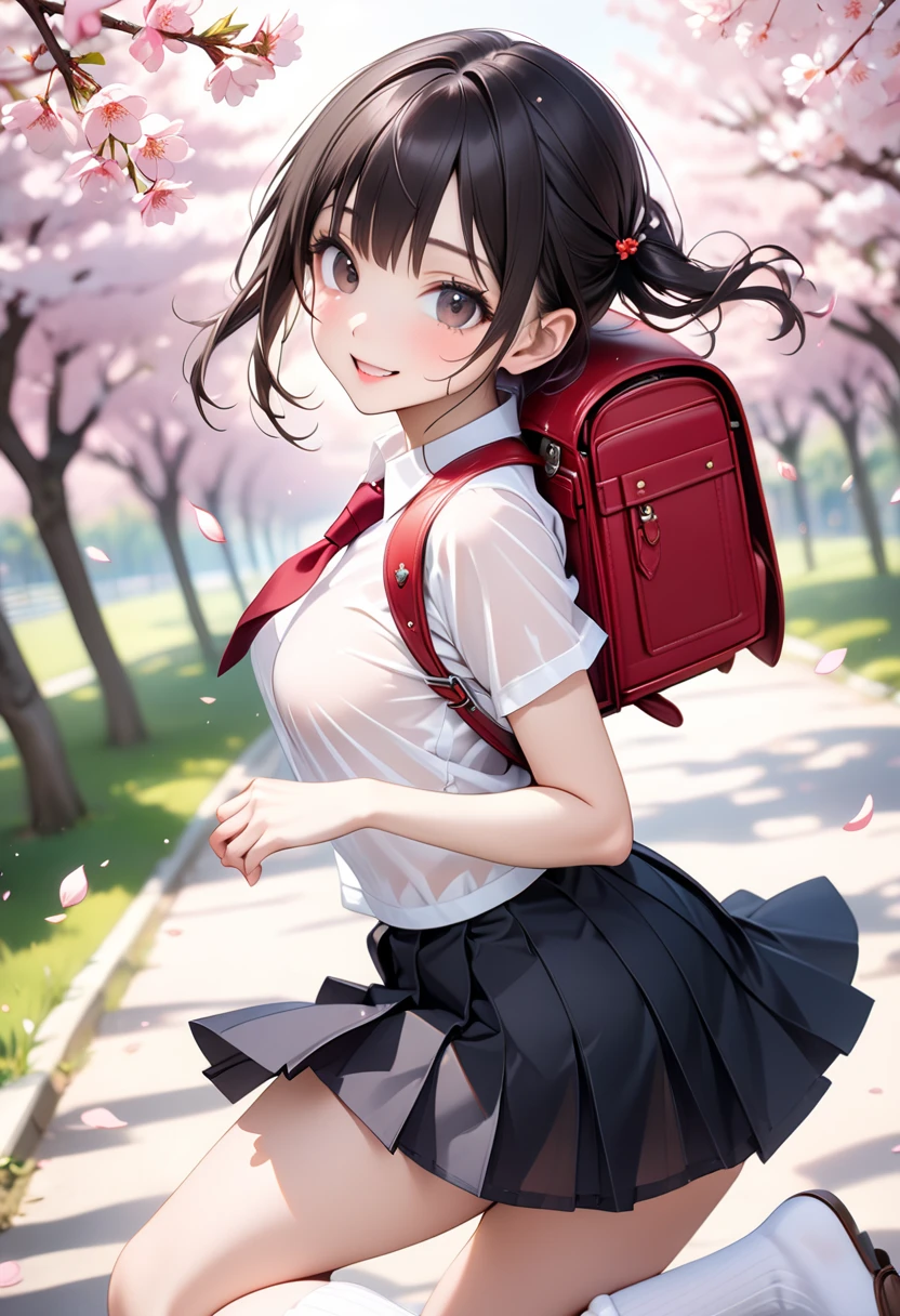 1girl, solo, female, (mayoi_hachikuji) <lora:hachikuji-v3-pruned:0.6>, twintails, (red_eyes), flat_chest, standing, looking at viewer, full_body, long_hair,
green_ribbon, white_hairband, bracelet, school_uniform, white_shirt, black_skirt, suspender_skirt, badge, star, (hachipack), animal_bag, backpack, bag, bandaid_on_leg, bandaid_on_knee, white_socks, bag_charm,
sunset, nature, mountains, clouds, grass, flowers, trees, background,