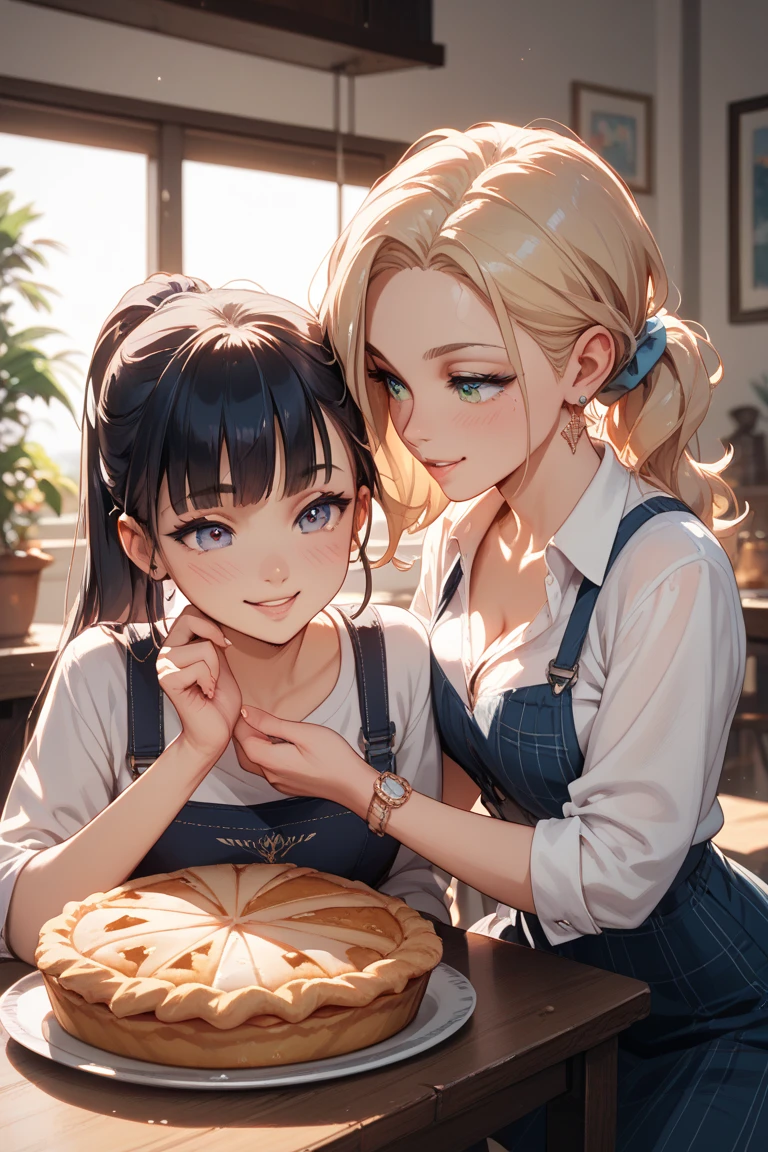 Two children inside a house smiling looking at a glass of coins on a table. The illustration is a high-definition illustration in 4K resolution, featuring highly detailed facial features and cartoon-style visuals. --auto --s2