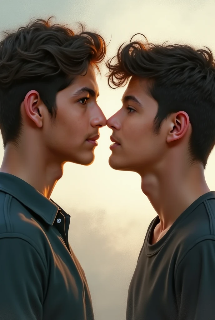 A gay couple kissing on the street