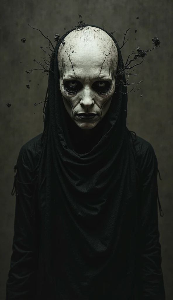 Man with full face white paint and creepy black  Gothic art