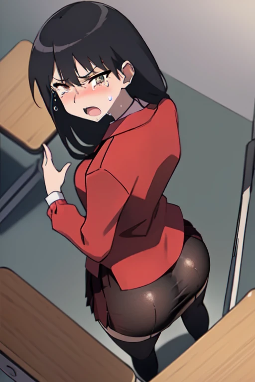 ((masutepiece, hight resolution,depth of fields, 4K,nffsw,)),(((2 girl in)))),((((consternation))),(((A big fart is coming out of the chair in the classroom where the girl is sitting..)))),((profile)),((red blush)),(((sitting on chair in classroom))),,silber hair,((Perspective from the classroom))),(((校服))),((((Focus)))),(((A slender))),(((Toned body)),Surprised face, Look back