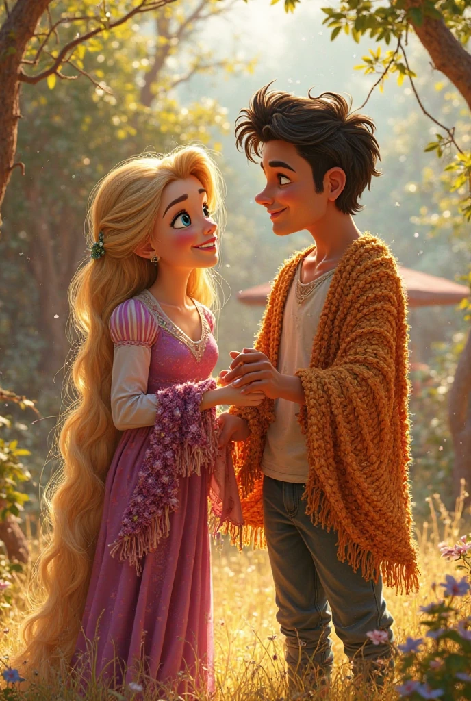 (best quality,4k,8k,highres,masterpiece:1.2),ultra-detailed,(realistic,photorealistic,photo-realistic:1.37),A heartwarming family reunion,Disney style,vibrant colors,loving mother,Embracing Ethan,Embracing Liam,love and gratitude,joyful atmosphere,happy expressions,hugs and smiles,closeness and warmth,sunny day,beautiful garden background,cute outfits,family love forever,bonding moments,sibling love,Cartoon characters,soft and smooth lines,vivid and lively,storybook scene,emotionally touching,artistic masterpiece,character details,vivid eyes and smiles,colorful palette,warm and bright lighting,magical feel,wholesome and heartwarming,cherished memories,playful poses,magical moment,authentic Disney style