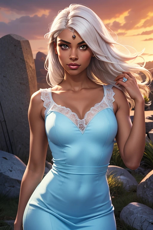 Spellbinding, 4K, highly detailed, waist body photo taken from front, cleavage focus, mesmerizing girl with a dreamy expression, wearing a mystical dress, looking to the camera, [Zendaya|Lupita Nyong'o], 2D Animation, Cool lighting, by Hayao Miyazaki