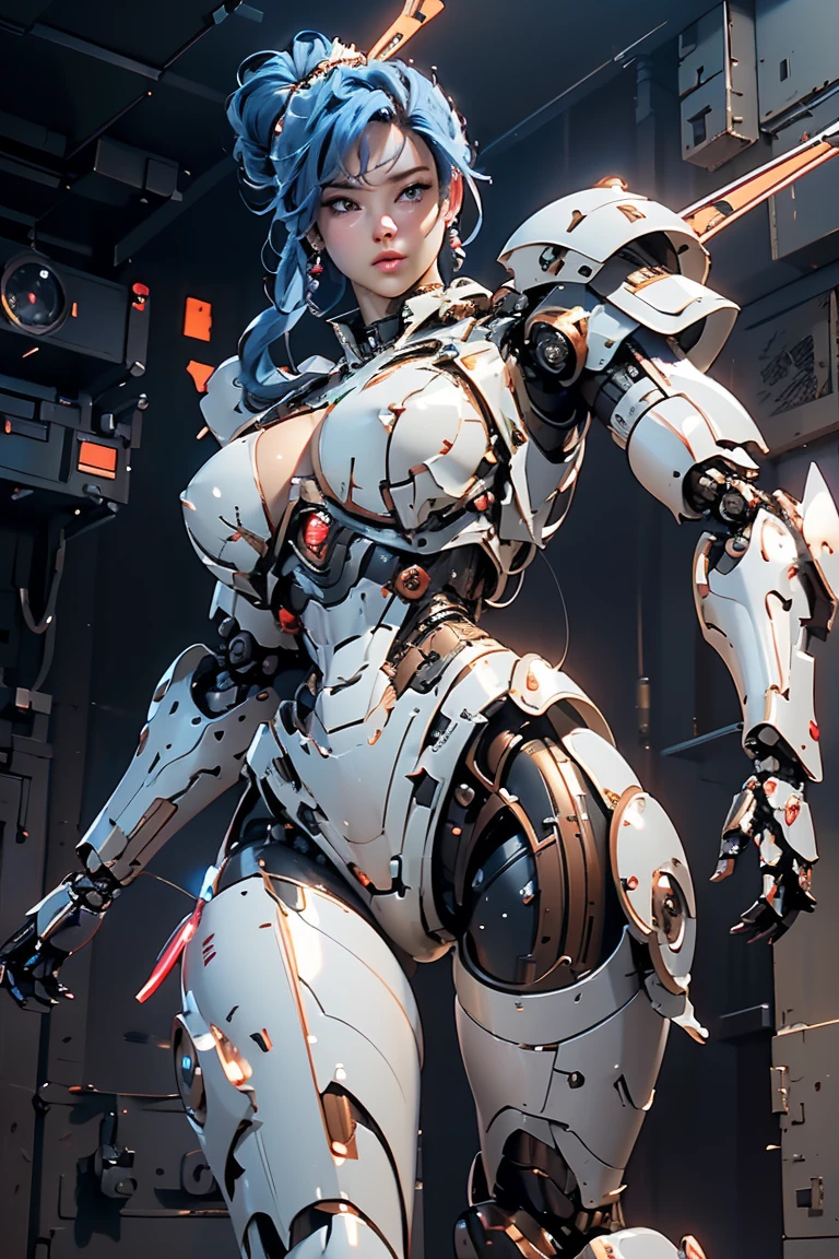 a couple of women in armor standing next to each other, female mecha, girl in mecha cyber armor, by Russell Dongjun Lu, female cyborg, cyberpunk anime girl mech, detailed full body concept, beautiful robot character design, cyborg tech on body and legs, cyborg - girl, perfect cyborg female, by senior character artist, mecha suit, by Yanjun Cheng