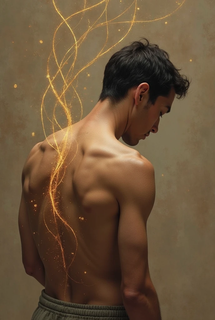 naked/fully naked man in a gold fishing net