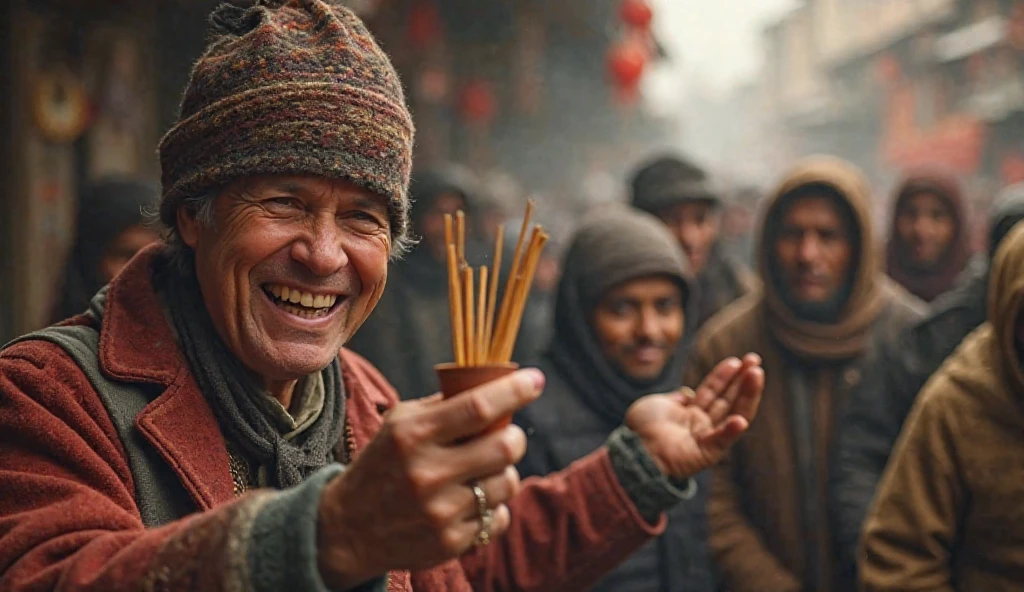 Messi as a medicine seller beside the road