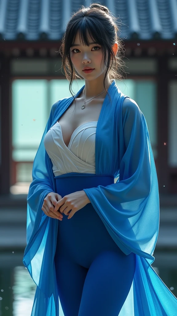 A woman wearing a blue and white hat and a blue scarf, Elegant digital painting, Elegant digital art, Exquisite digital illustrations, Beautiful digital illustrations, Beautiful digital artwork, In the style of digital illustration, Beautiful paintings, Amazing digital illustrations, Beautiful digital painting, Beautiful digital art, Stunning digital painting, Beautiful gorgeous digital art, Beautiful character drawings, realistic digital illustration