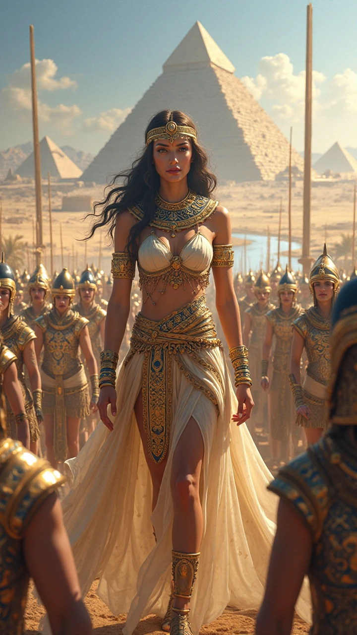 (Conan movie)(best quality,4k,highres:1.2),ultra-detailed,realistic:1.37, A group of Egyptian women (aged near 20, various builds and complexions, tend towards and nimble, scantily clad in ancient Egyptian dancer attire, make up, and accentuating body paint) Have been ordered to dance by their queen. Sensual belly dance, graceful serpentine movement, torch light dancing on oiled skin, alluring grace and beauty, revealing outfits. Seduction, lesbian kisses, lesbian caresses, lewd poses. drive the crowd wild