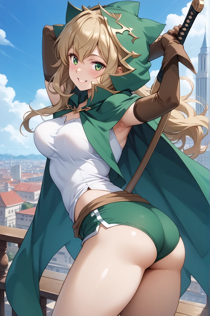 Ultra-high definition image quality、beautiful girl、Female Swordsman、Light Armor、Green Boots、Long Hair、blonde、20-year-old、have confidence々face、Very short tight skirt、Sexy stance、Cowgirl、wilderness、Highest quality,Big Ass、Big Breasts、Thighs、Grasping the hilt of the holy sword Excalibur、Pure white, luxuriously decorated panties、Jump with big strides and kicking off with your feet、Joan of Arc style clothing、Wind King Barrier、Her hair is fluttering in the wind、The Sword of Promised Victory、god々Wearing a new aura、Big Ass、Valkyrie the War Maiden、Crotch close-up、Angle from directly below