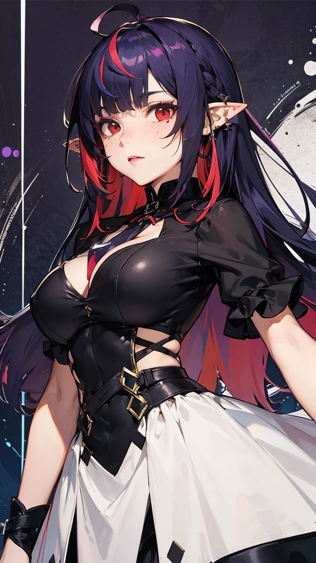 Highest quality、Highest quality、Masterpiece、girl((20-year-old、as soon as、Highest Bust、Medium Bust、Wide open chest、Red glowing eyes、Black Ear、Red Mesh、Disheveled Hair、Loincloth、thin、The best valley、Open chest、hair ornaments、Full body view、Black Universe Suit、Black Skirt、Random Pause、smile、headphone、Chain Accessories、necklace))、high quality、Beautiful Art、background((Collapsing Ground、no gravity、Floating Object、shooting star、universe、comet))、Depth((Earth))、flight、Flying Debris、Depth of text、movie、Visual Arts、Perfect Art、8K、Genuine、Special Angles