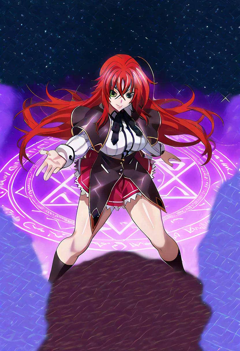garota de anime, com tatuagens, com oculos vermelho, com cabelo vermelho e meias pretas segurando um poste, Rias Gremory, DXD High School, menina anime demon, Succubus em vestido curto apertado, pele branca clara, fundo de masmorra, Correct the dashes, Detail the strokes, deixar os seios bonito, Correct the symbol of the white blouse, Anime 3D, corrigir dedos, corrigir os olhos, olhos em UHD, decote, seios em UHD.