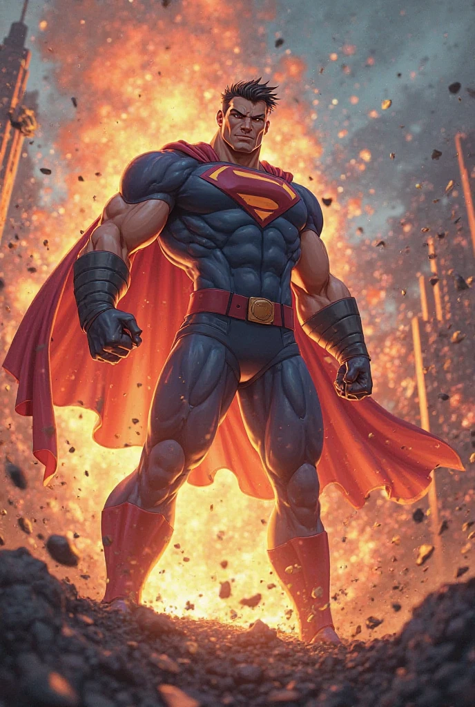 Superman, Adult Man, long red cape on the back, unreal engine 5, 8k.