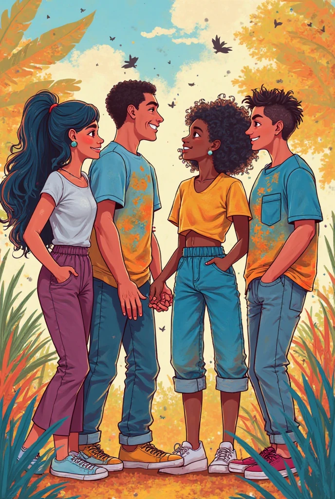 two besties,a light brown skin girls,wearing shirts with the name jodie and christophilda name on them,wearing shorts and sneakers,holding hands and laughing together