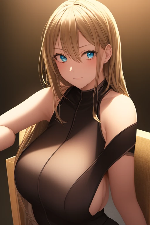 Create a 21-year-old blonde girl with her breasts on display
