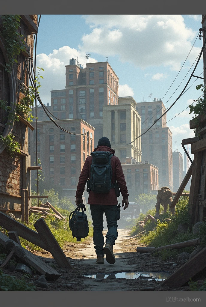 Arafeld man looking at a shopping cart in a dirty supermarket，Carrying a rucksack, the last of us zombie, eerie nostalgic concept art, Desolate with zombies, Highly detailed horror dystopia, zombie in horror concept art, Show on the《last of us》curly, 2020 video game screenshot, video game screenshot>, lusciousness ) Show on the《last of us》curly