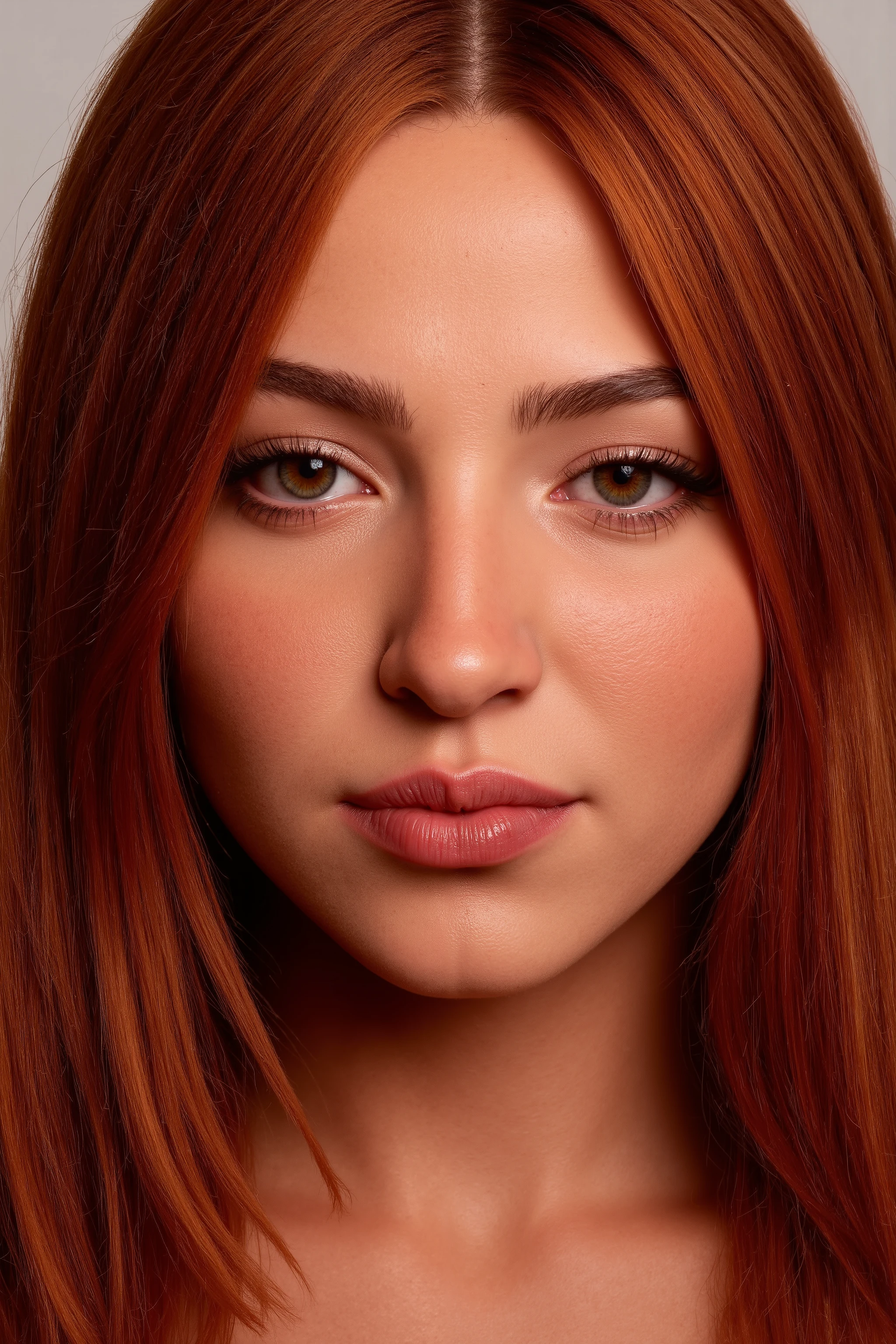 **"( ultra photorealistic : 1.3), color RAW photo of very high quality and high level of detail. A stunning 18-year-old red-haired Brazilian woman named Latifah (face shot: 1.3).
