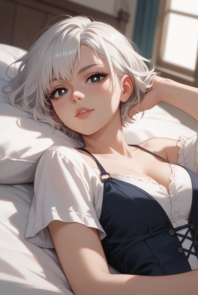 ((Browsing Caution:1.4, masterpiece, Highest quality, High resolution, 超High resolution, Pixel perfect, Written boundary depth, 4K, RTTX10.0, High resolution))), One Girl, single, alone, she, Beautiful Anime Girls, Beautiful art style, Anime characters, (((((Mid-length hair、Silver Hair、lure))))), ((Beautiful eyelashes)), ((Detailed face, Blushing:1.2)), ((Smooth texture:0.75, Realistic texture:0.5, Anime CG Style)), ((Beautiful and large breasts, Cleavage)), indoor, Bedroom, Dynamic Angle, Big Breasts, Perfect body, Underarm, ((Sleeping in bed, (Sleep on your back:1.5), sleepy, close your eyes, Lying in bed, Sleeping posture, Wake up)), ((close, throw, cute, Shoot the body, Sighing expression)), ((black bra color, Black Lingerie)), (Natural light, Reflection of light, Morning Scenery), Embarrassed expression, (Expression of sexual pleasure:1.4), (Expression of unbearable pain:1.2), The expression of someone who is holding back from going to the toilet, twist, Raise your hand