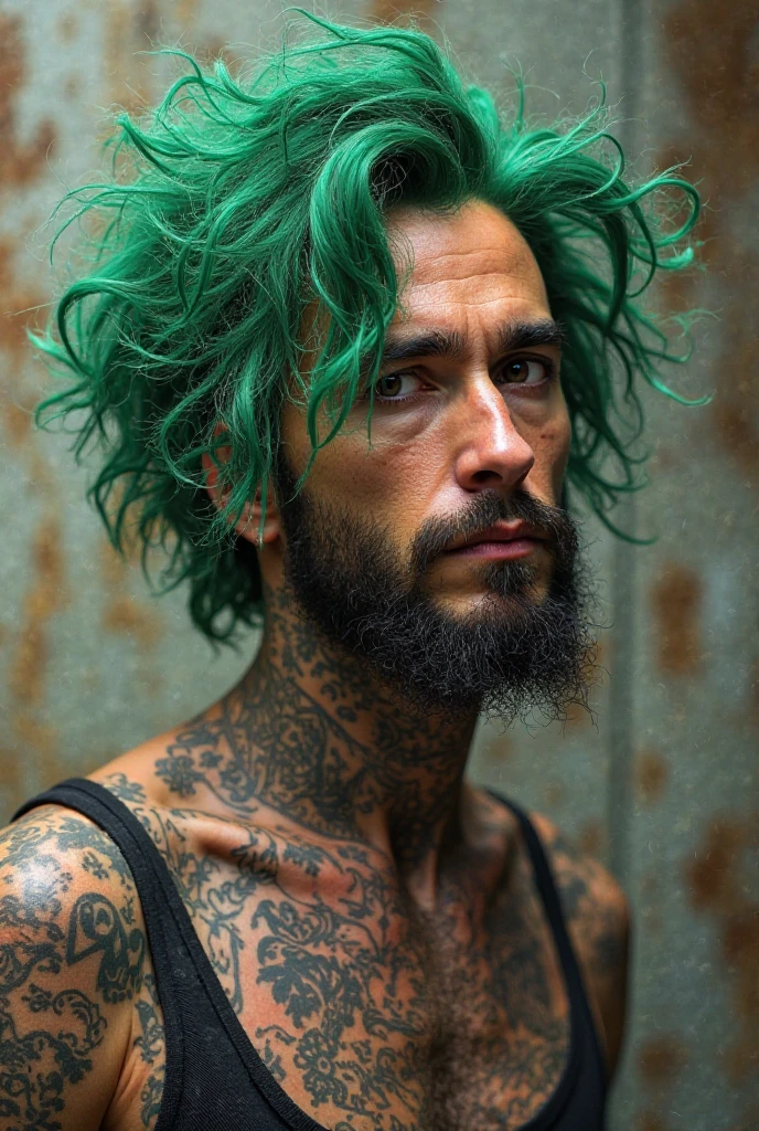 a handsome boy, 1boy, green hair, beard, full body shot, (marijuana god:1.2), (ganja king:1.1), (marijuana leaf crown:1.2), red eyes, cute boy, manly, Sexy, detailed background
