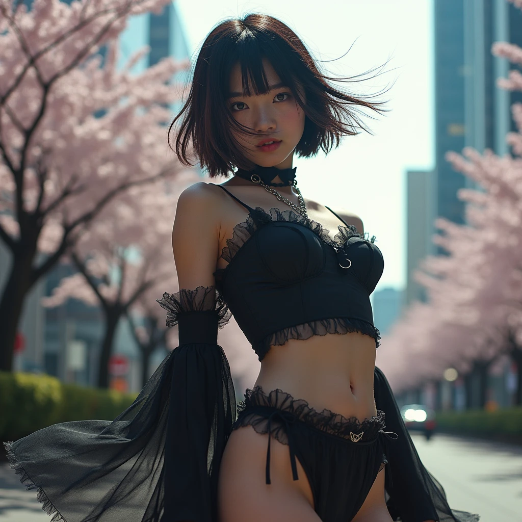 1 girl, cute, young, slim, petite, big breast, black lace skirt,, turn away, shut up, short hair, (double tails), medium hair, park grass, night, midnight, wet, wind, portrait photo, professional lighting, photon mapping, radiosity, physically based rendering, (8k, raw photo, best quality, masterpiece: 1.2), (realistic, photorealistic photo: 1.37), sexy pose, no lingerie, open chest --auto --s2