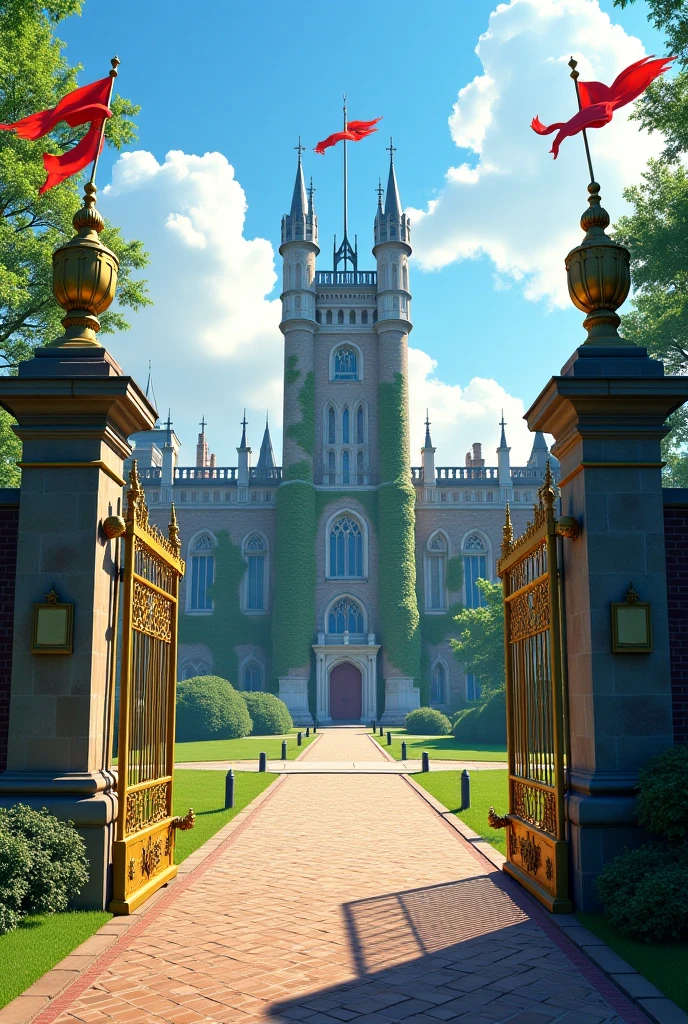 A majestic castle with a clock tower on a hill, (intricate details:1.12), hdr, (intricate details, hyperdetailed:1.15), (natural skin texture, hyperrealism, soft light, sharp:1.2), game art, key visual, surreal