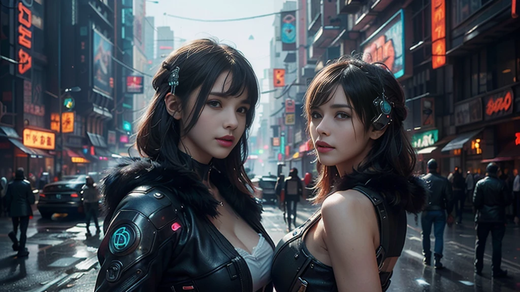 masterpiece,best quality,high resolution,8K,(Portraits:1.5),(R Original Photo),The real situation,Digital Photography,(A fusion of cyberpunk and fantasy),(Policewoman),White women,Feel free to hairstyle,hair,blue eyes,By Bangs,(Large Breasts, Accessories,shut your mouth,Elegant and charming,Serious and arrogant,Calm and handsome,(Combination of cyberpunk and fantasy style clothing,hollow-carved design,Large Breasts,Photo poses,Realistic style,Gray World Background,oc render reflection texture,futuristic city,Medium distance photography