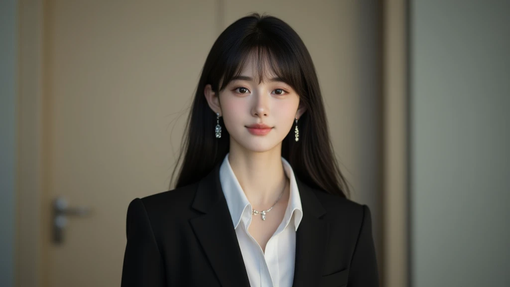 Pure young Japanese girl, wearing dark color classical suits and skirts, vivid makeup, natural black hair styles, sitting in antique gothic style rooms, sweet smile, secret temptations, professional portrait photography,