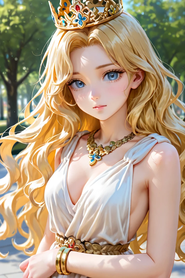 (best quality, 8K, masterpiece:1.3), pretty Woman, 1 girl, beautiful face, (Sexy), light brown gradient hair, blunt bangs wavy long hair side braids, long braid, white casual dress, Ultra-detailed face, Detailed lips, super detailed eyes, double eyelids, long upper eyelashes, Soft skin, HD skin, Mediterranean, Athens, Ancient miracles, Greek temple ruins, Giant pillars, 8k, Super detailed, best quality detail, retina, Ultra-high resolution, masterpiece, ccurate