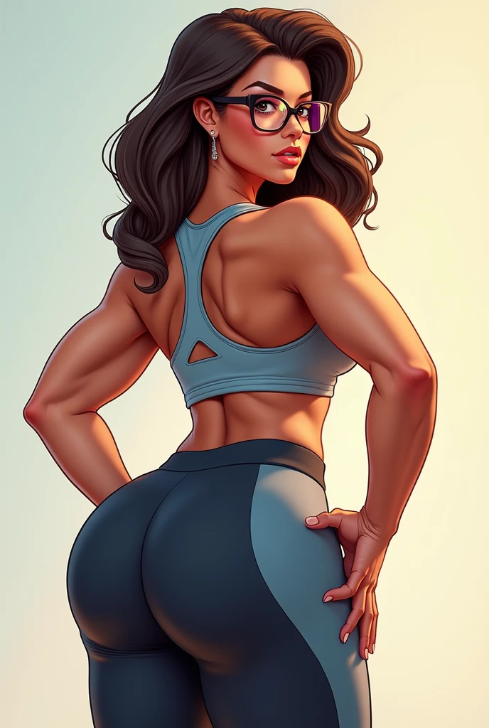 una caricatura de una mujer con pantalones rosas y una blusa azul, chun li en el gimnasio, chica en forma, sudor musculoso lara croft, in digital illustration style, lindosexyrobutts, pintura digital de dibujos animados, muscular girl, cartoon art style, arte digital de dibujos animados, dibujos animados muy detallados, high resolution commission, trasero tonificado, arte de pintura de dibujos animados digitales