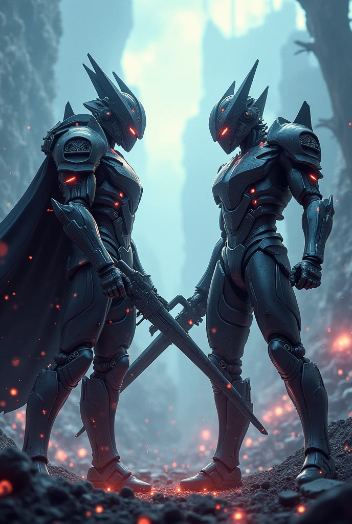 Silver armor, epic, high quality, with red strokes