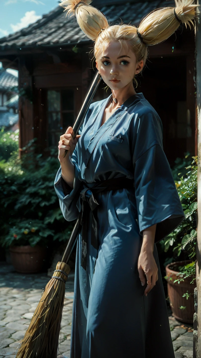 Momo nishimiya, blue robe, holding broom, score_9, score_8_up - SeaArt AI