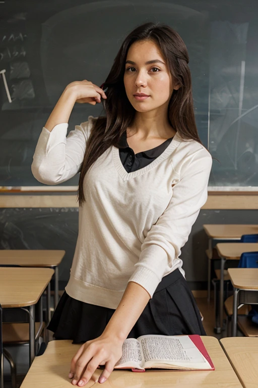 Sexy teacher, sexy teacher uniform, in classroom, writing on the board
