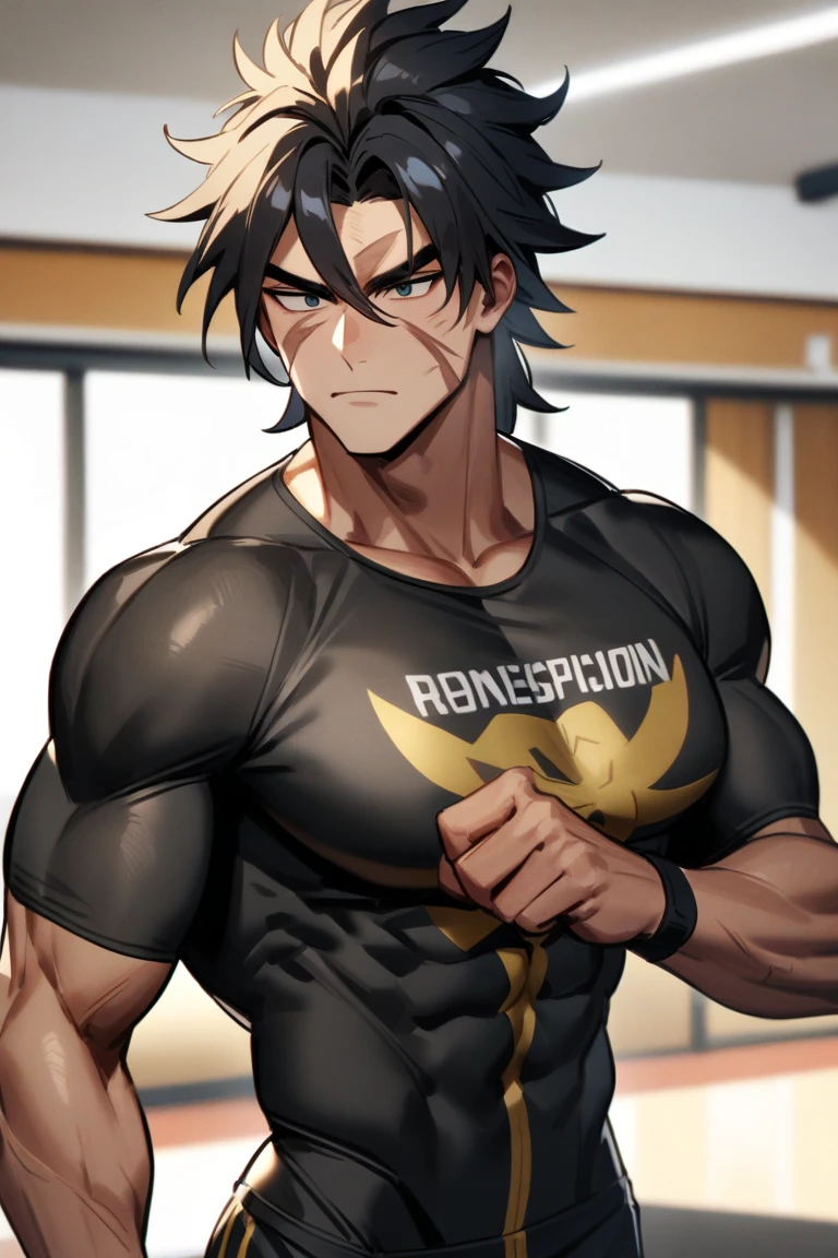 Man, anime, cabelos pretos, cabelos longos, cabelos muito longos, cabelo entre os olhos, olhos verdes, Pupilas verdes,sorrir, tatuagem no peito, tatuagem, Pants, sozinho, Foco masculino, Olhando para o Viewer, macho de peito nu, musculoso, qualidade de obra prrima, 4k, Ultra Detalhe